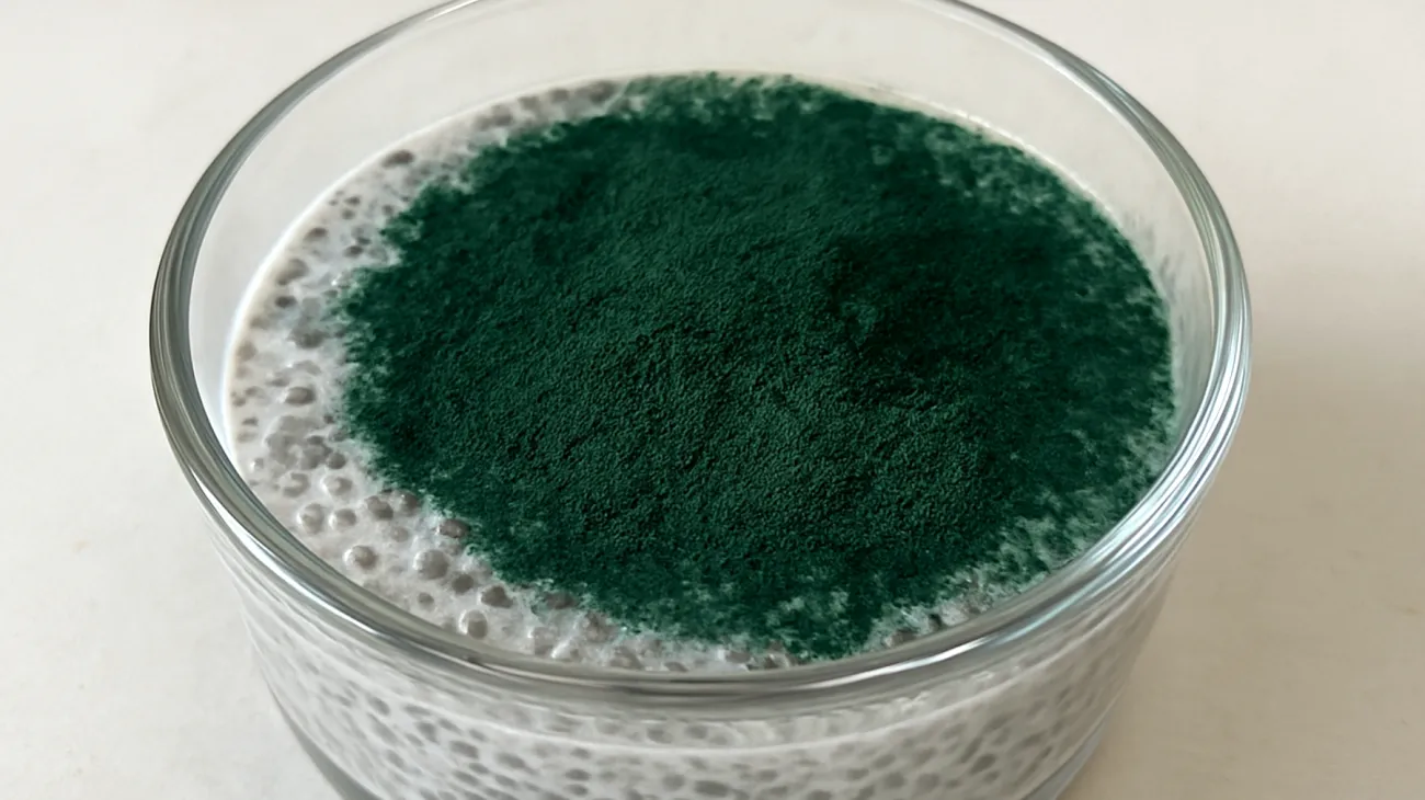 Pudding de graines de chia au lait de coco et spiruline"