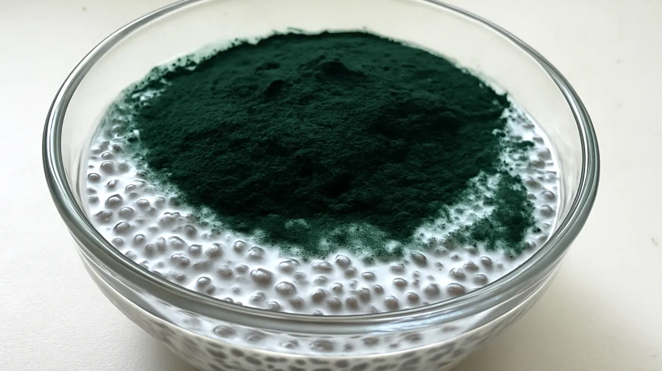 Pudding de graines de chia au lait de coco et spiruline"