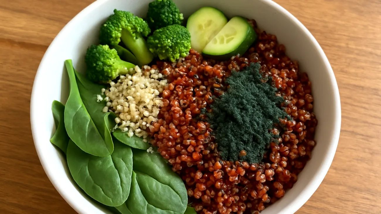 Salade de quinoa rouge aux graines de chanvre et spiruline"