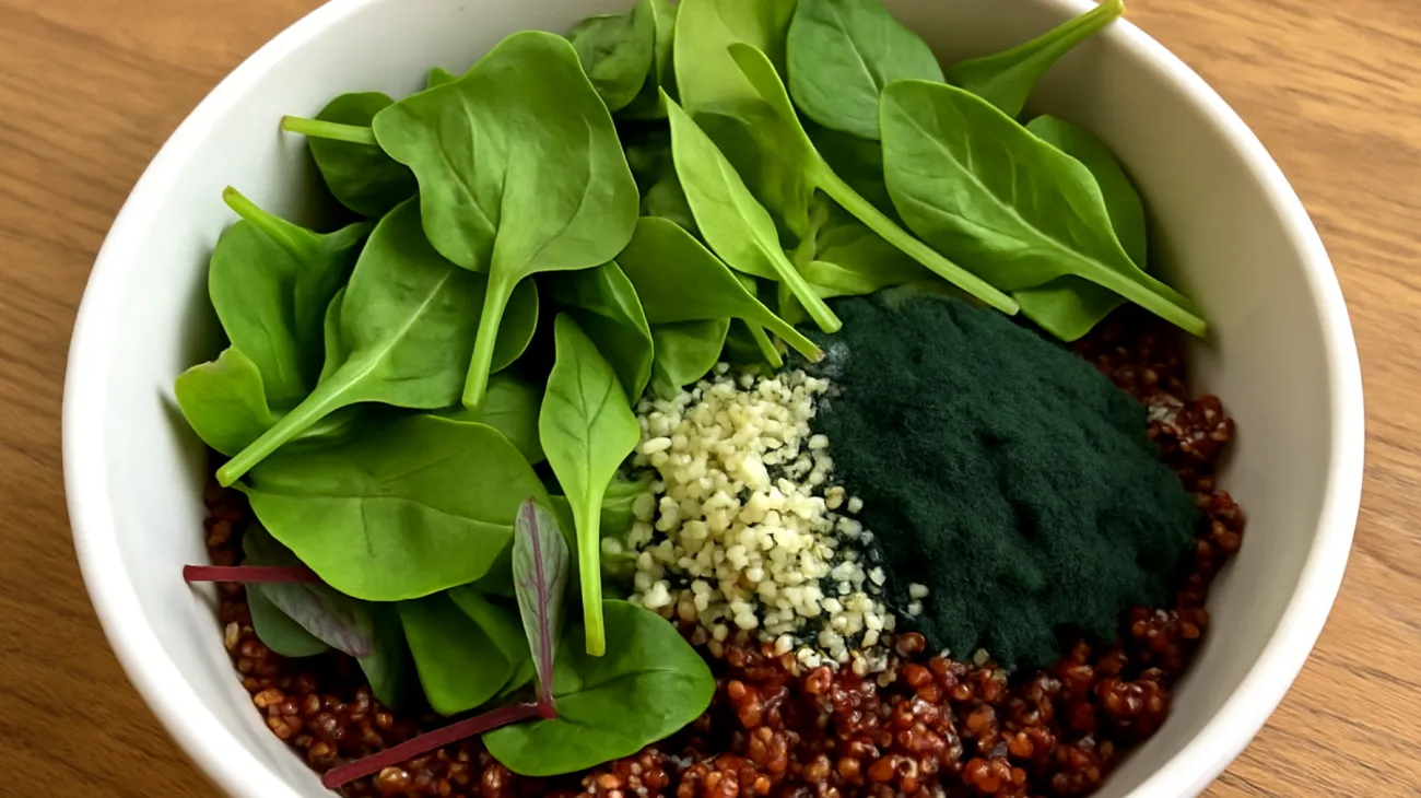 Salade de quinoa rouge aux graines de chanvre et spiruline"