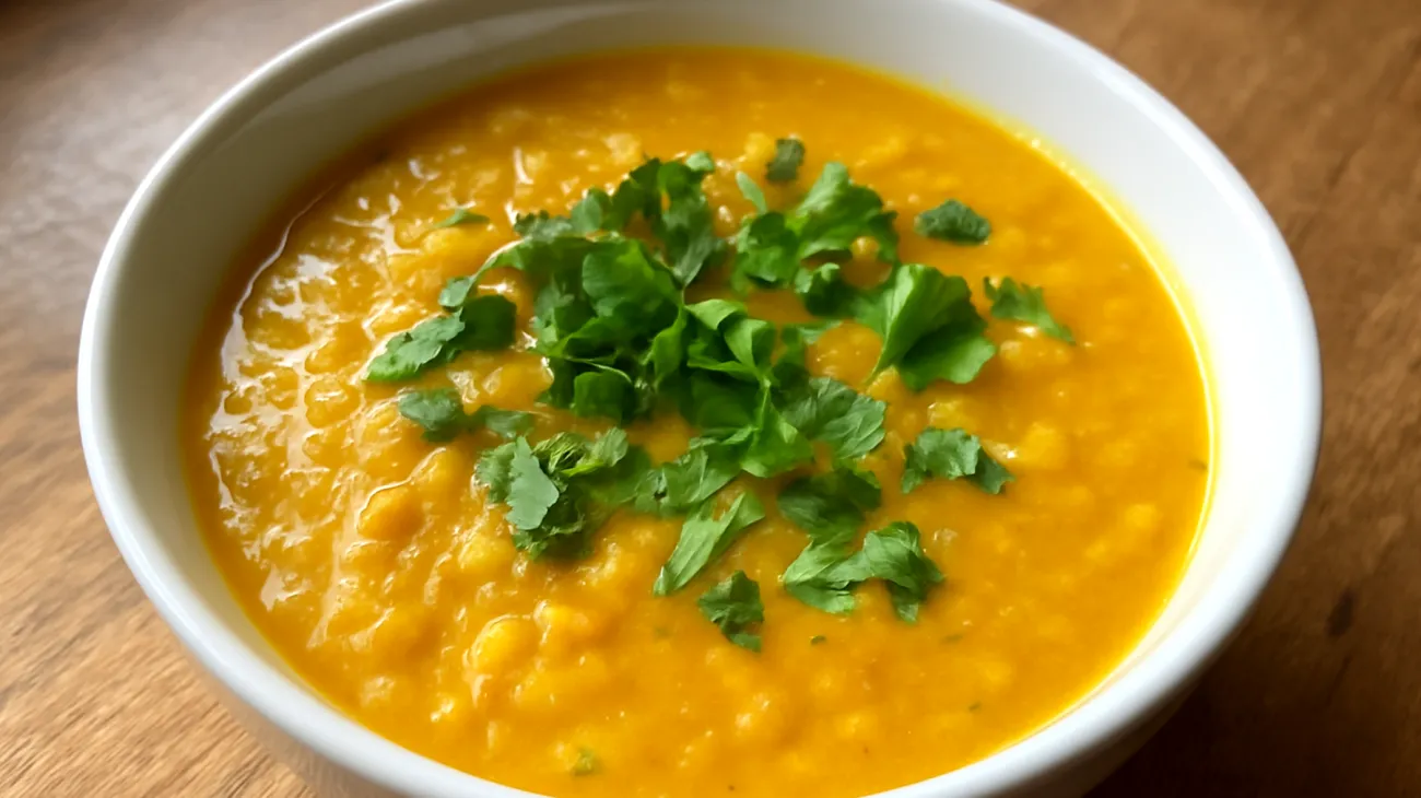 Soupe de lentilles rouges au curcuma et lait de coco"