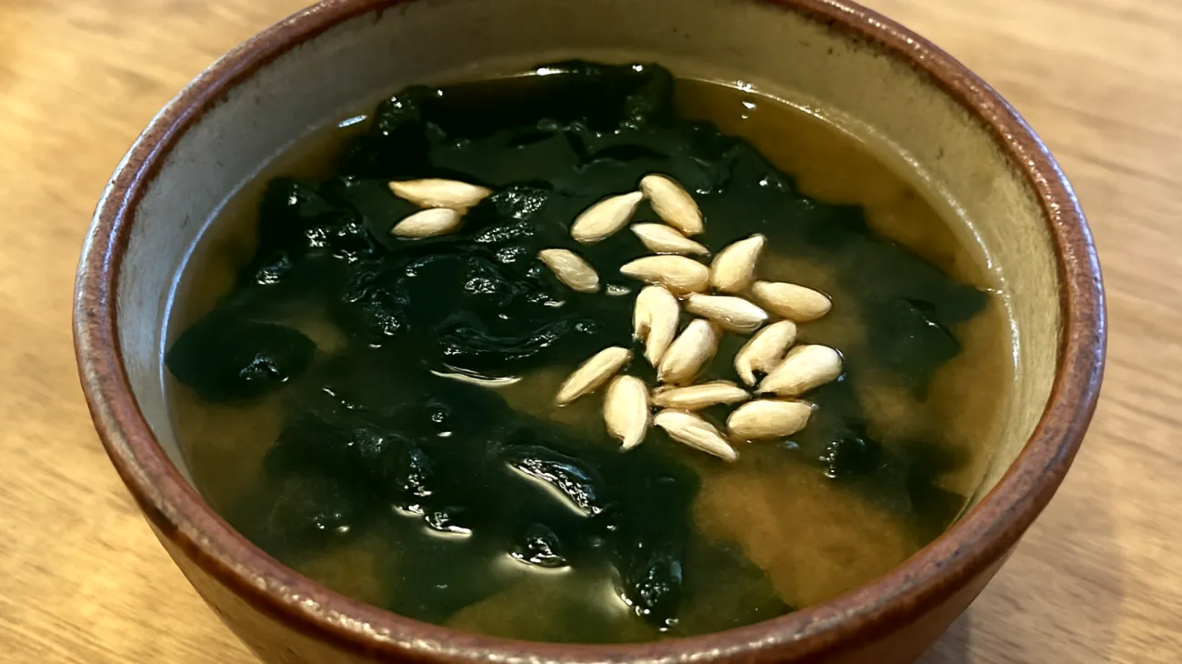 Soupe de miso au wakamé et graines de tournesol"